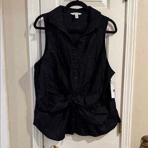 Nine West Black Sleeveless Tie-Front Blouse